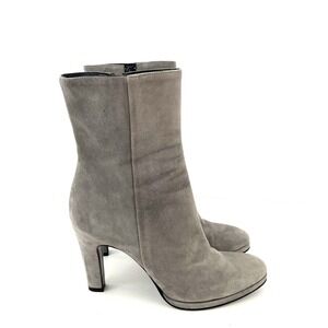 CoOp Barneys New York Gray Suede Booties Sz Round Toe Ankle Zip 37.5 US 7